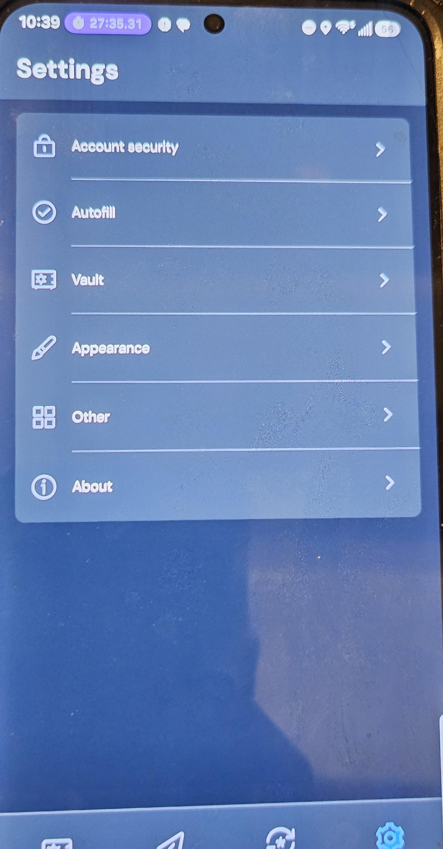 Bitwarden's Settings menu on Android