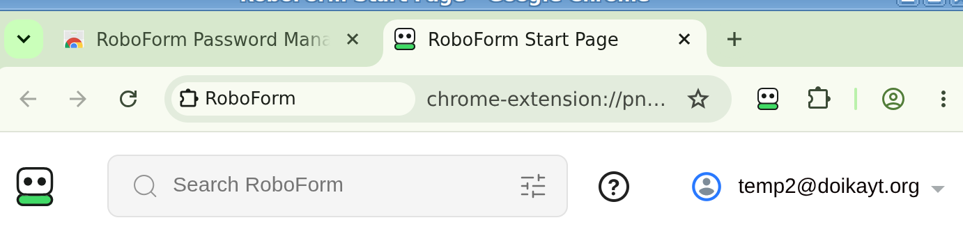 RoboForm's icon now pinned in Chrome's toolbar